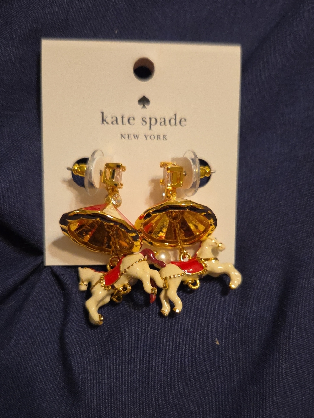 kate spade Women's Carousel Horse Drop Earrings - Gold, White & Red